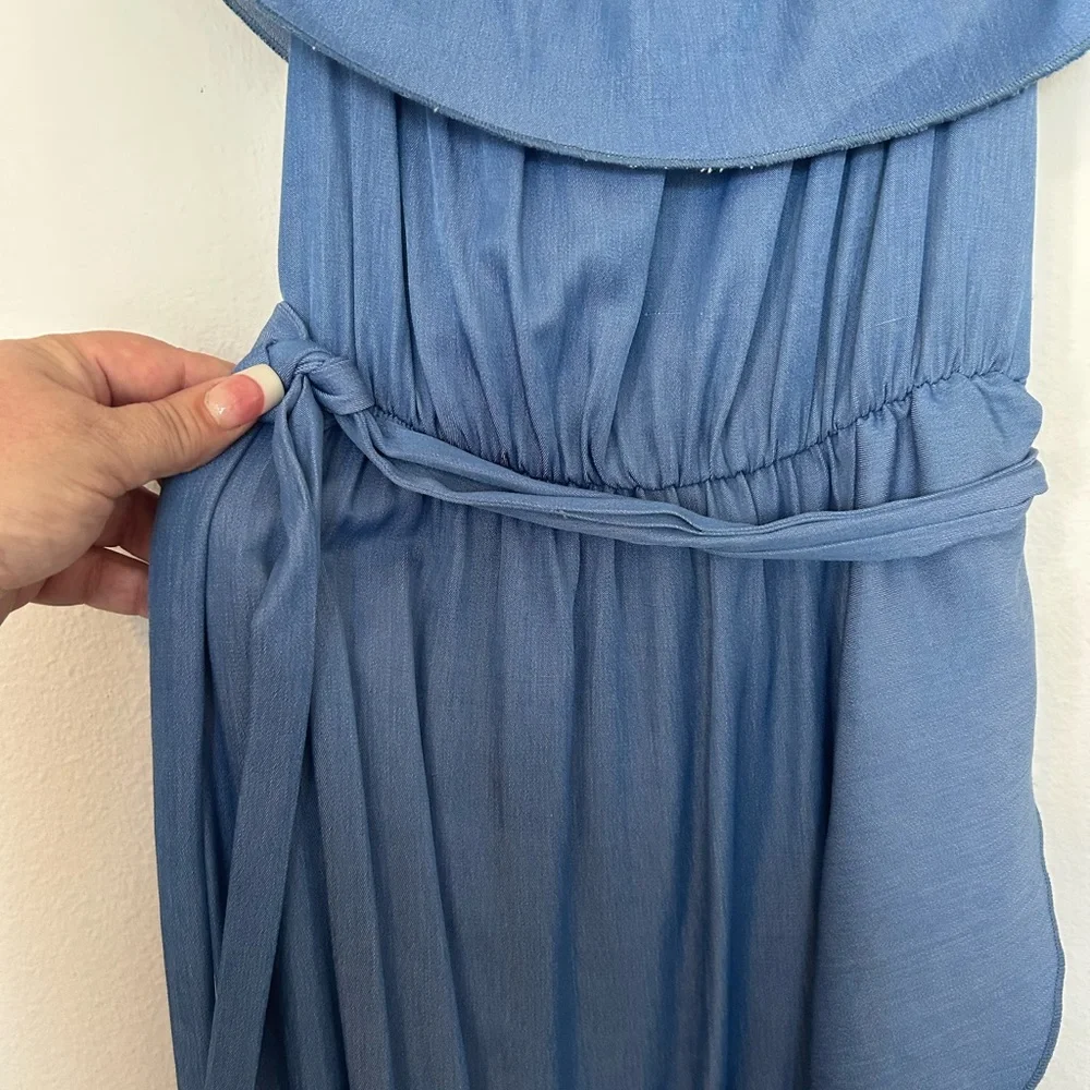 Elegant Blue Off-Shoulder Dress With Ruffles - Picture 4 of 7